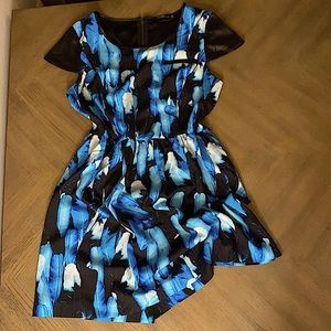 Kensie blue and black feathered dress